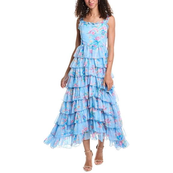 Beulah womens Tiered Maxi Dress, l, Blue