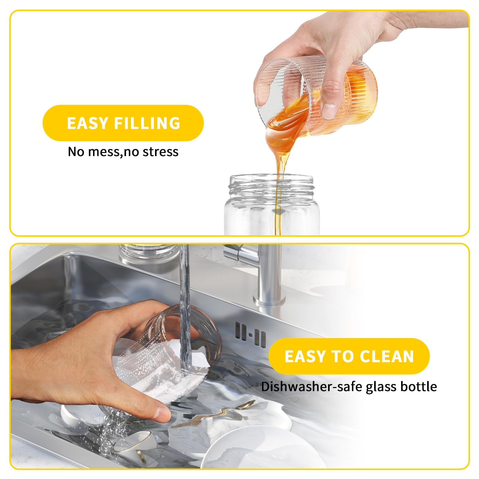 Honey Dispenser No Drip with Base, 11.83OZ Glass Honey Jar pot with Handle, Syrup Dispenser for Coffee or Tea, Mess Free Honey Dispenser for Honey and Syrup, Honey Container