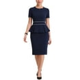 thumbnail image 1 of Vestido ajustado de cuerpo con peplum y contraste de cuello redondo para mujer, de manga corta, ideal para el trabajo, talla 3XL, azul oscuro, 1 of 6