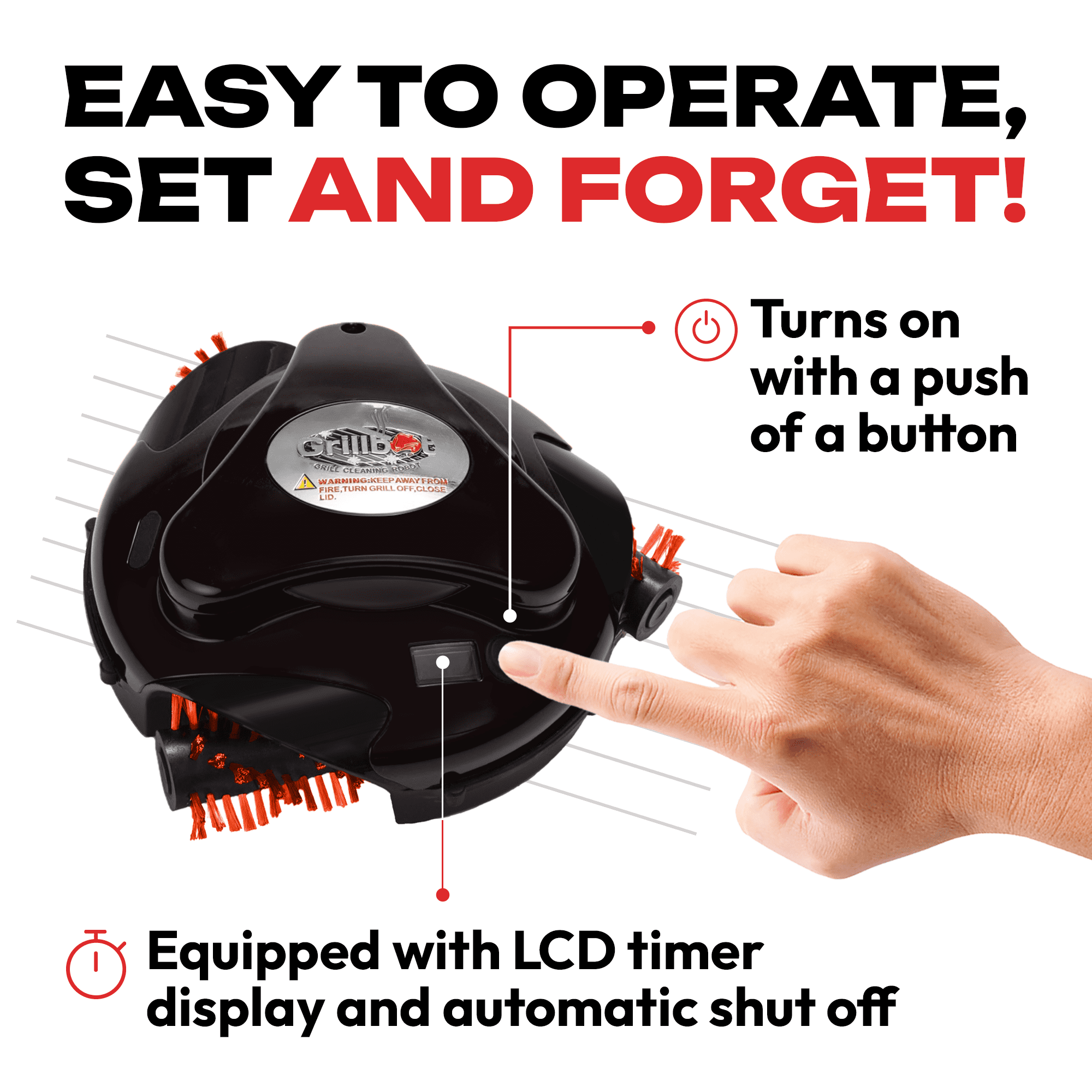 Grillbot Automatic Grill Cleaning Robot with 3 Powerful Nylon Grill Brushes (Black)