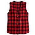 thumbnail image 4 of Rrxhxhs Vest for Women Buffalo Plaid V Neck Button Front Loose Casual Sleeveless Jacket,Red,L, 4 of 5