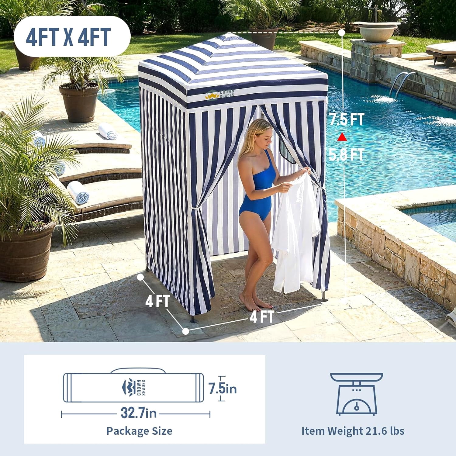 CROWN SHADES 4x4 Pop Up Changing Tent Patented One Push Setup Portable Changing Room Privacy Canopy for Camping Bule/White
