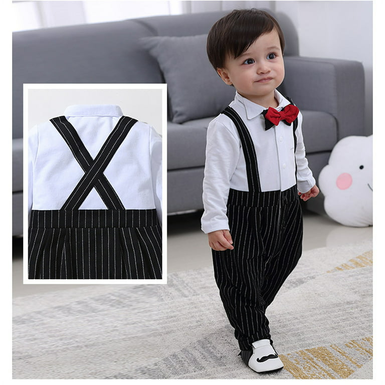 Toddler Baby Boy Gentleman Outfits Bow Tie Shirts+Bib Shorts+2 Pcs