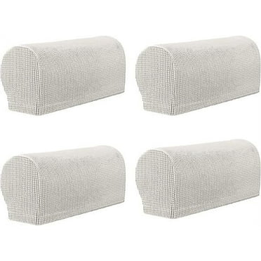 Nvzi 4 Pcs Plaid Stretch Armrest Covers Solid Color Non-Slip Arm Covers for Chairs Couch Sofa Armchair Slipcovers for Recliner Sofa with Twist Pins, Cream