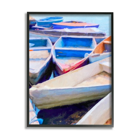 Stupell Industries Rowboats at Dock Painting Transportation Painting Black Framed Art Print Wall Art, 11 x 14