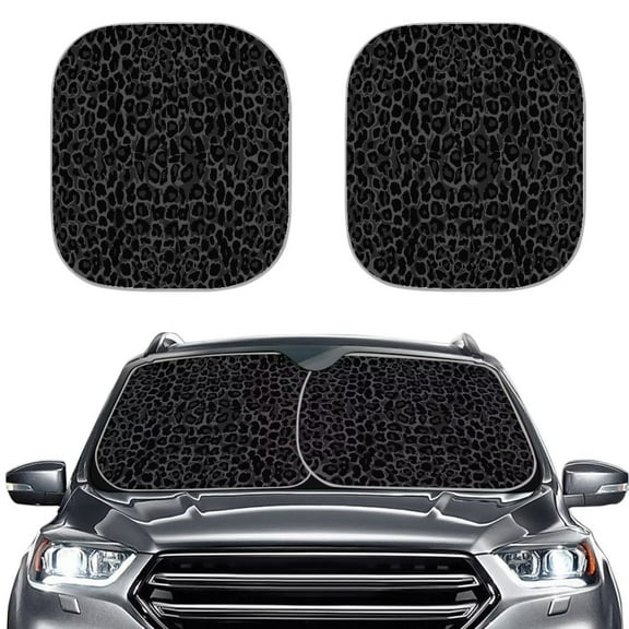 FKELYI Black Leopard Print Car Sun Shade Windshield Anti-Dirty Car Windshield Sun Shade 2 Packs Foldable UV Ray Sun Visor Automobile Accessories