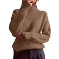 thumbnail image 3 of Women'S Turtle Neck Sweater Fall Winter Long Sleeve Chunky Knitted Trendy Pullover Tops Dark Brown L, 3 of 9
