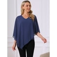 thumbnail image 4 of DARING DIVA Women's Flowy Asymmetrical V Neck Chiffon Blouse S Dark Blue, 4 of 8