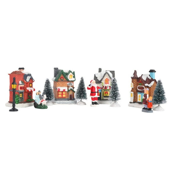 13 Pieces Christmas Village Decoration Display Santa Town Luminous Villages LED Art House Collection Room Decor Ornament Present