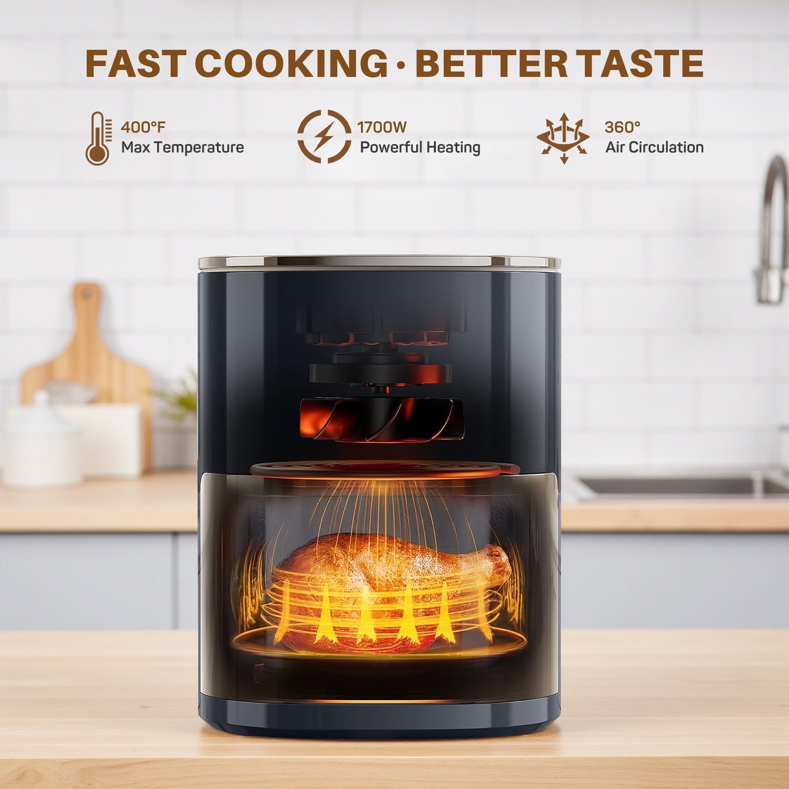 TINKLE WELL Air Fryer, 6-Quart 12-in-1 Multi-Cooker with Viewing Window for Oil-Free Frying, Baking & Dehydrating, Up to 400°F, Gray