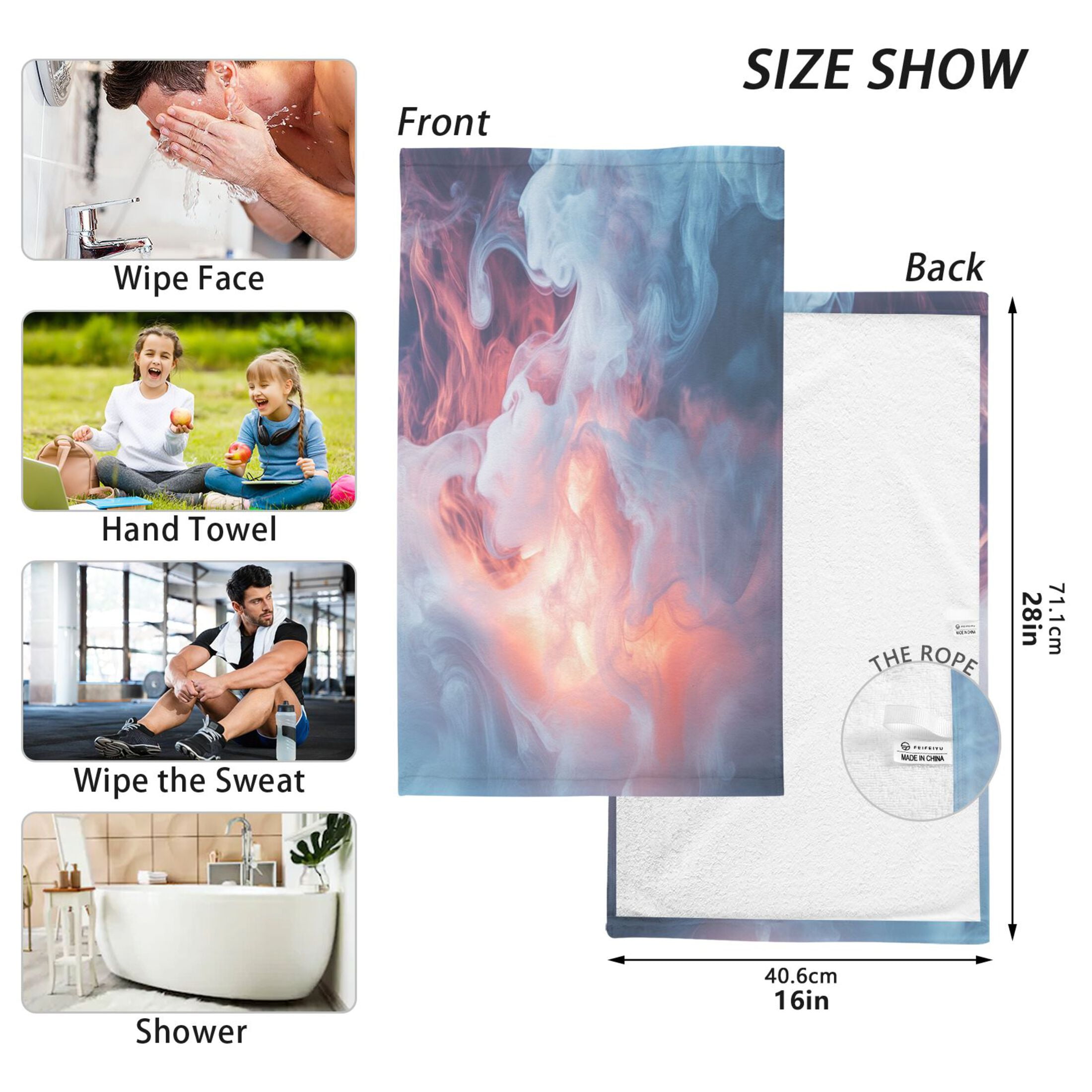Cotton Towel Two-Piece 16x28 Inch One Sizex2 Face Towel Set Towel Set Cotton Hand Bath Towel Bathroom Beach White Smoke
