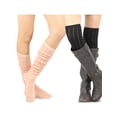 thumbnail image 3 of Teehee Women's Fashion Cotton Over The Knee Socks - 2 Pairs Pack (Pointelle Blk/Pch), 3 of 6