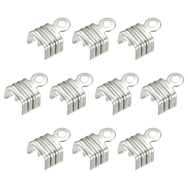 400Pack Fold Over Cord Ends, 5x7.5mm Terminators Crimp End Tips for Leather Ribbon, Silver Tone