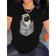 thumbnail image 1 of Camiseta con estampado de perro para mujer, cuello redondo, manga corta, algodón elástico, lavable a máquina. Ideal para verano, ropa informal y para el tiempo libre., 1 of 6