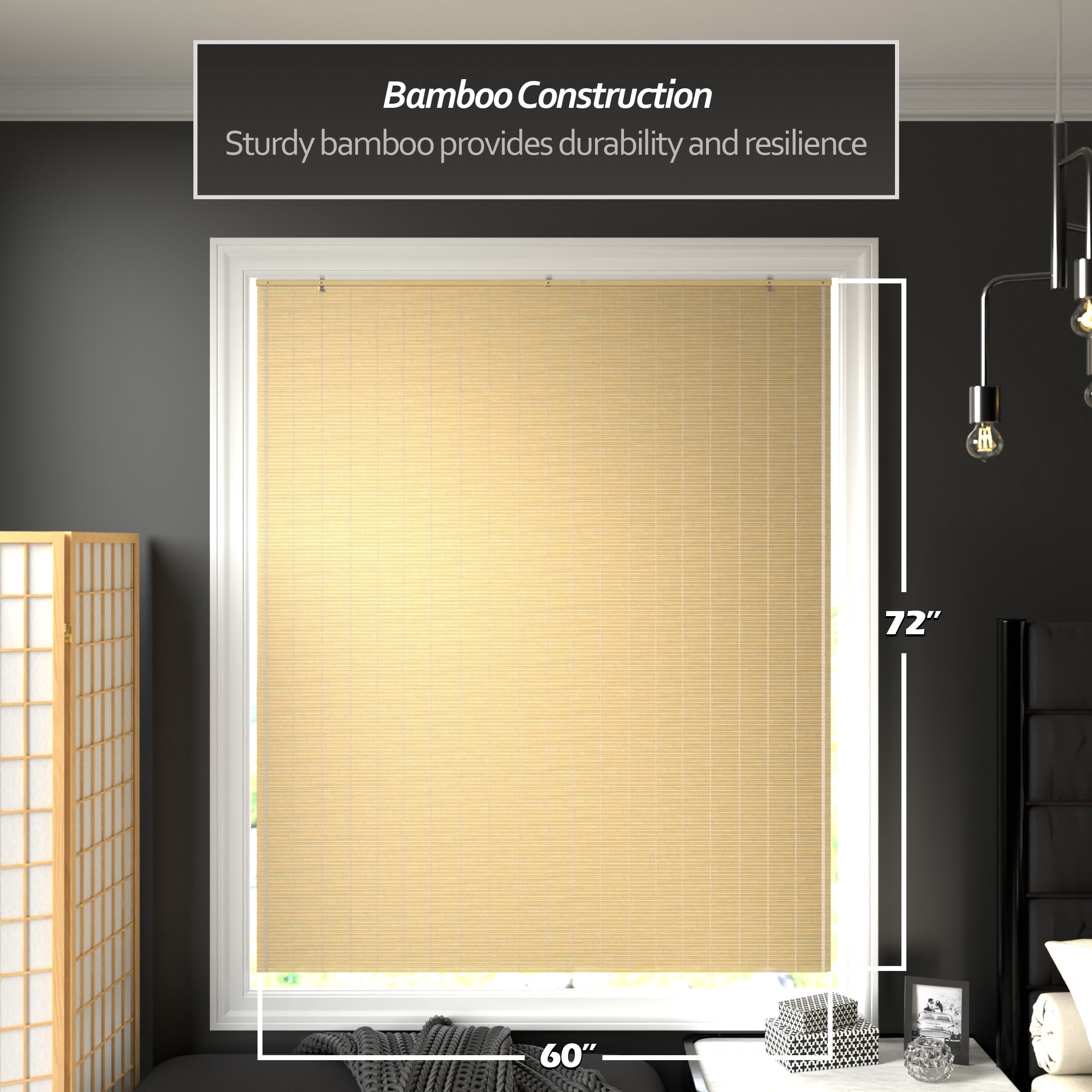 Red Lantern Bamboo Cordless Window Shade - Natural 60" W