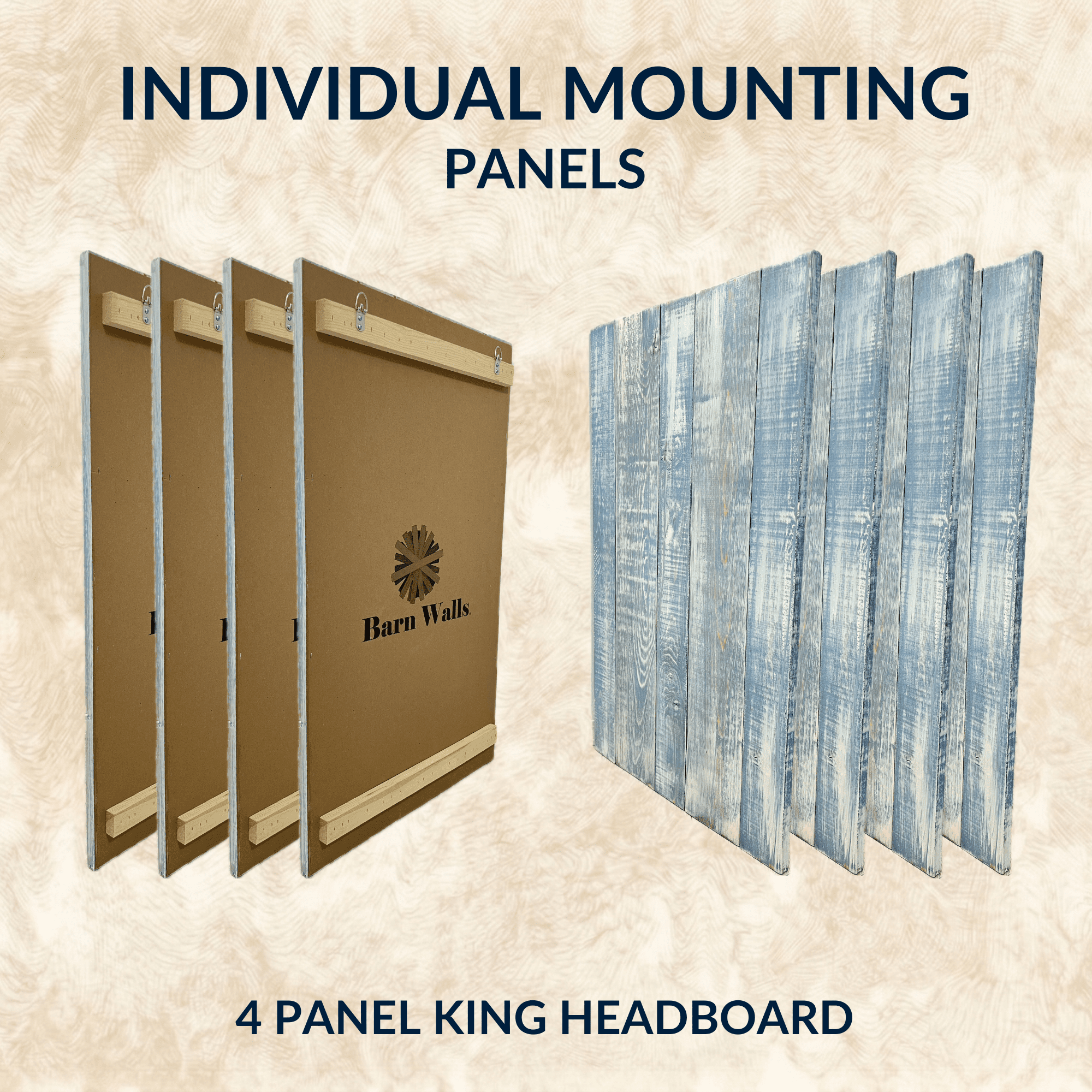 Barn Walls Solid Wood Headboard, King Size - Blue Powderwash