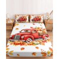 thumbnail image 2 of Full Size Fitted Sheet Set - Red Truck Fall 3 Piece Bedding Sets 16" Deep Pocket Fitted Sheet with 2 Pillowcases, Orange Pumpkins Maple Leaf Botanical Thanksgiving Brushed Microfiber Hotel Bed Sheets, 2 of 9