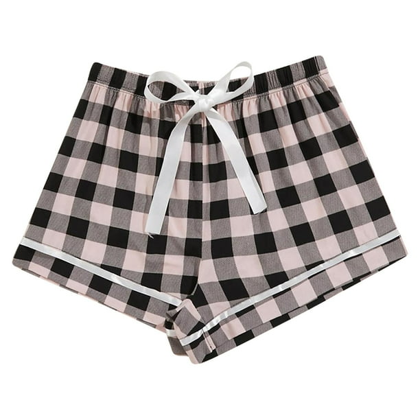 Krdevn Women's Plaid Pajama Shorts - Summer Drawstring Lounge Shorts for Home Comfort,Size M