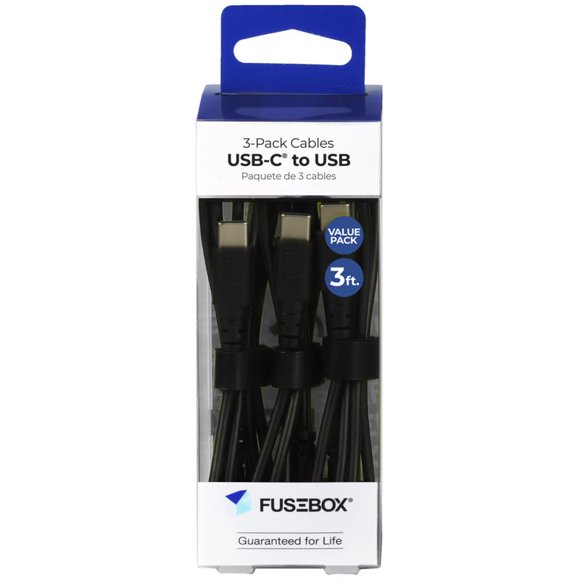 Cable USB-C de PVC negro con caja de fusibles para smartphones de 1 m