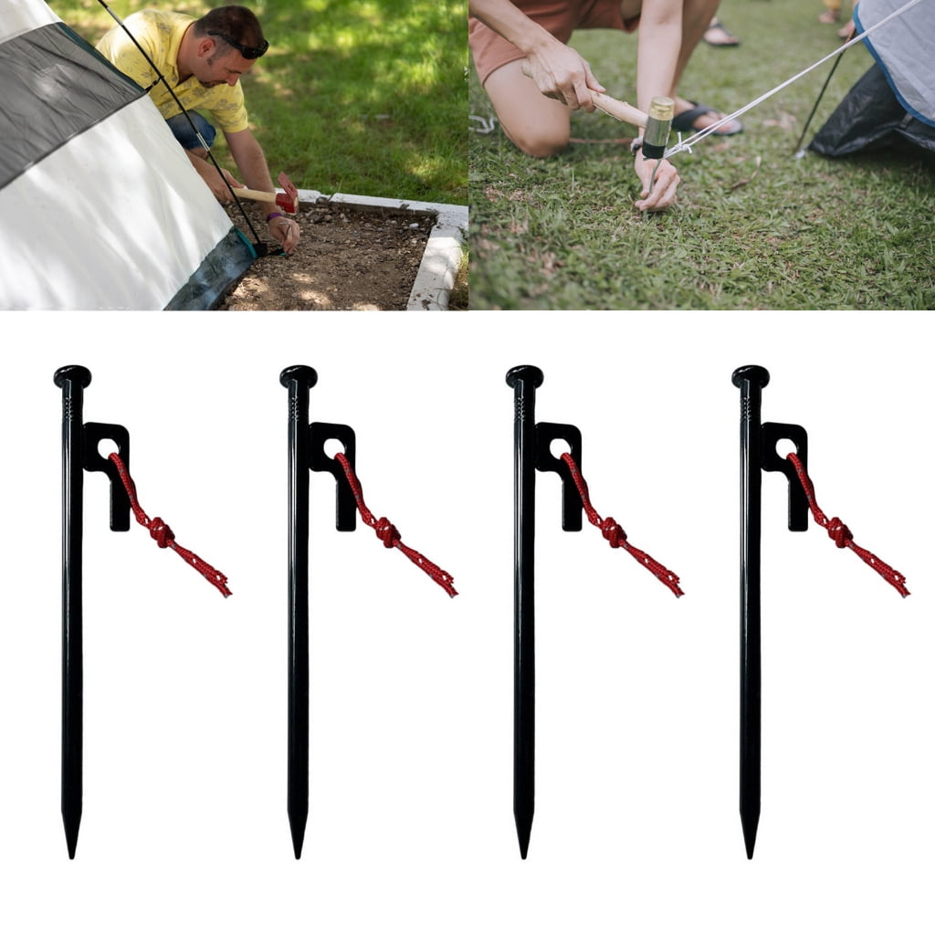 4Pcs Outdoor Steel Tent Stakes Heavy Dutys Tent Peg Ground Stakes Fixations Peg for Canopies, Campings, Hikings, Beach