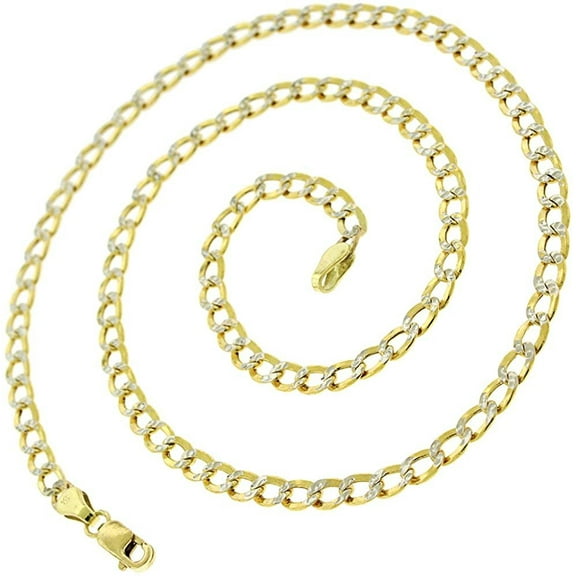 14K Yellow Gold 4.5mm Hollow Cuban Diamond Cut Chain, FREE Microfiber Cloth, Curb Link Mens Womens Necklace, Giorgio Bergamo