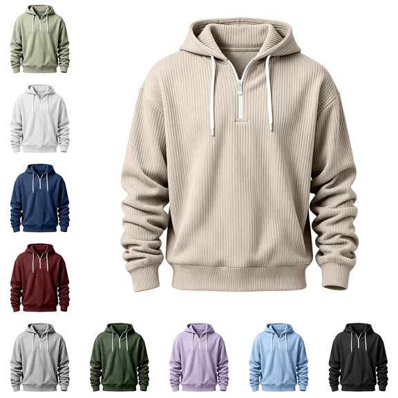 Zysthvn Plus Size Mens Hoodies Fall Casual Full Zip Workout Mens Sweatshirt Hoodie Long Sleeve Drawstring Solid Basic