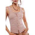 thumbnail image 2 of Women Ribbed Tank Tops Sleeveless Button Down Camisole Summer Scoop Neck Cropped Top Pink L, 2 of 8
