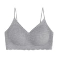 thumbnail image 3 of Womens Wire Free Bra, Full Coverage V Neck Medium Support Bra with Spaghetti Straps, Lounge Comfort Bra | VerBelle,Gray XL, 3 of 6