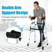 Costway Folding Aluminum Alloy Wheel Walking Frame Adjustable Walker with Armrest Support Silver