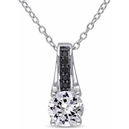 1-3/8 Carat T.G.W. Created White Sapphire and Black Diamond-Accent Sterling Silver link Pendant, 18