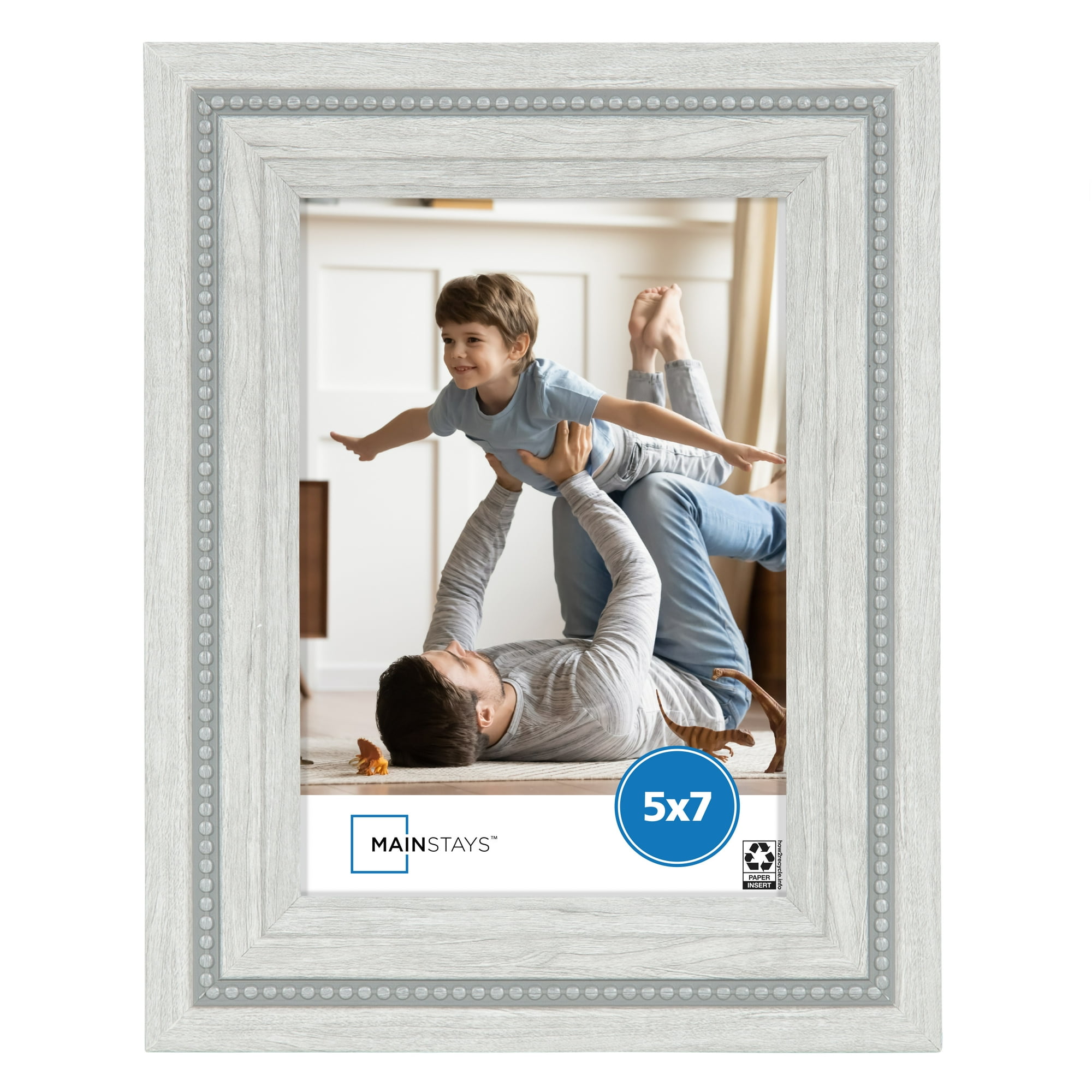 Mainstays Jayne 5 x 7 Gray Beaded Picture Frame, Tabletop or Wall Display