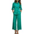thumbnail image 3 of Laqbezok Women's Cotton Linen 2-Piece Set, Casual 3/4 Sleeve Button Down Shirt and Wide Leg Pants Outfit, Loose Fit Solid Color Summer Lounge Tracksuit with Pockets, 3 of 6