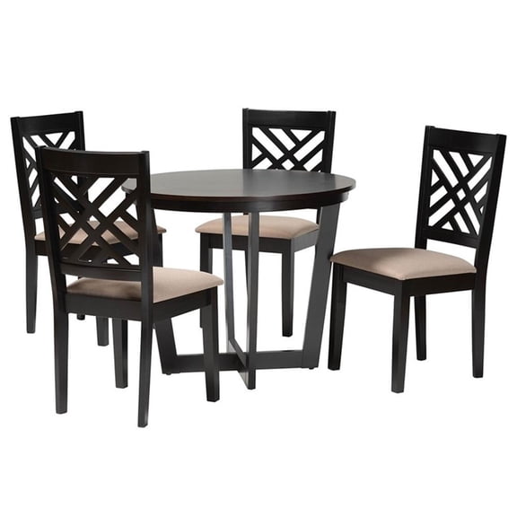 Baxton Studio Alena Sand Fabric and Dark Brown Wood 5-Piece Dining Set