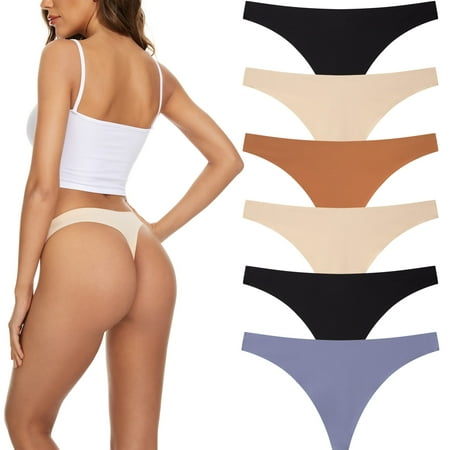

MELERIO Women Seamless Thongs 6 Pack Laser Cut Ribbed No Show Thong Underwear Breathable Low Rise Invisible Panties(6pcs-A S)