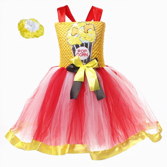 Sgkm Girls Dresses Size 6 Sequins Ruffle Dresses Popcorn Cosplay Themed Party Outfit Baby Girl Clothes