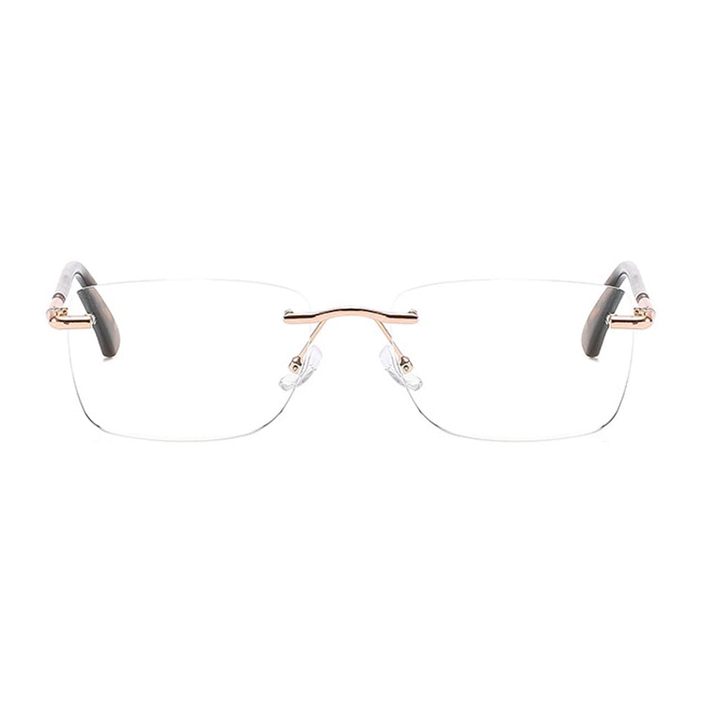 4 Pairs of Women Tortoiseshell Rimless Rectangular Reading Glasses 1.00, Men Frameless Metal Blue Light Blocking Readers +1.00 Strength