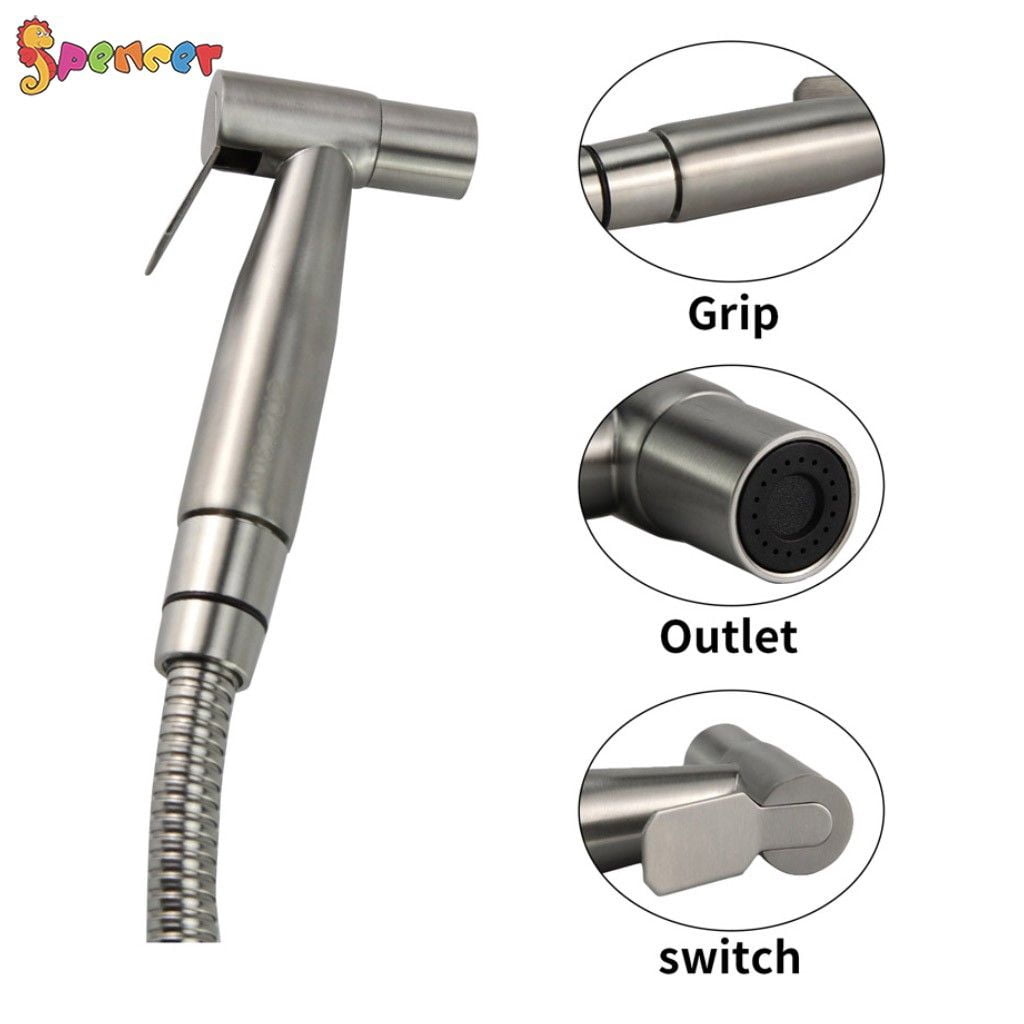 Spencer Hand Held Bidet Toilet Sprayer Kit Stainless Steel Toilet Shattaf Bidet Shower Sprayer Bathroom Cloth Diaper Washer with 7.8" T-Adapter Valve Hose for Pet Bath for Pet Bath