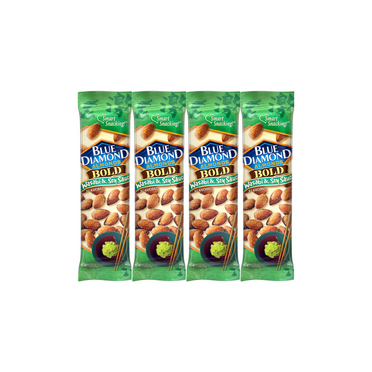Snack Pack Blue Diamond Almonds Wasabi & Soy Sauce, Bold Flavor Almonds, 1.5 oz Pouches, 4-Pack, Low-Carb Snacks, Protein-Packed Healthy Snack, Keto-Friendly, Perfect for On-the-Go