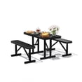 thumbnail image 6 of Awayhome 3-Piece 4ft Metal Outdoor Patio Picnic Table Set with 2 Backless Benches&Umbrella Hole,Balck, 6 of 7