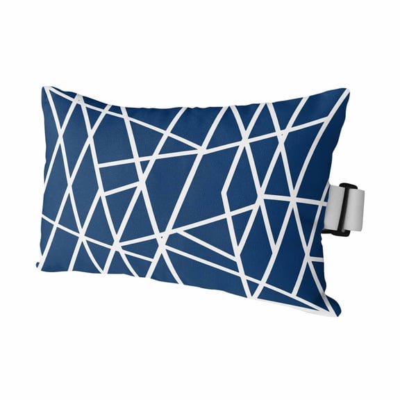 1PCS Outdoor Pillow for Chaise Lounge Chair Blue Geometric White Line Waterproof Headrest Cushion with Insert Abstract Minimalist Style Adjustable Lumbar Pillow for Beach Patio Poolside,11x16in