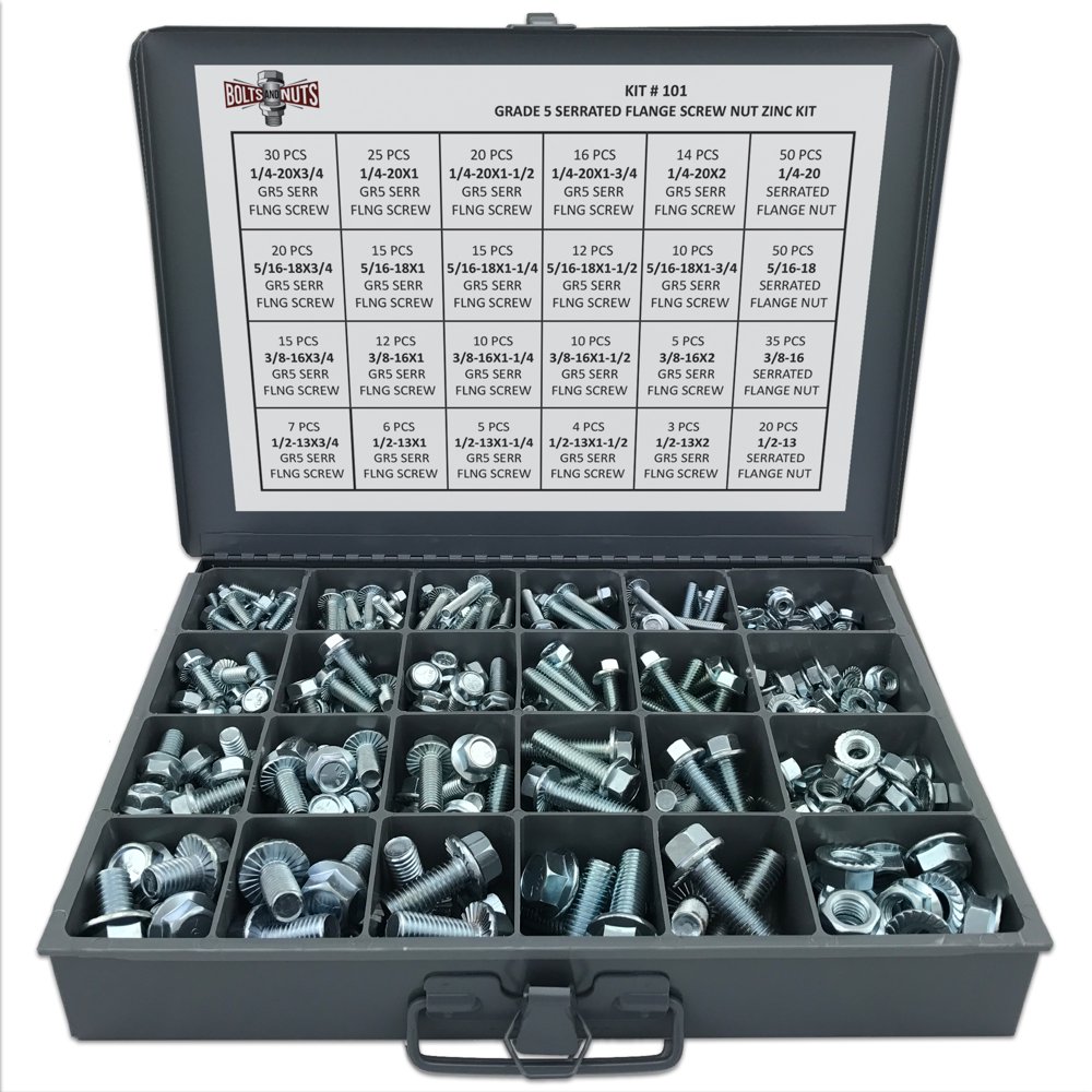 Grade 5 Serrated Hex Cap Flange Bolt & Flange Nut Assortment Kit 410