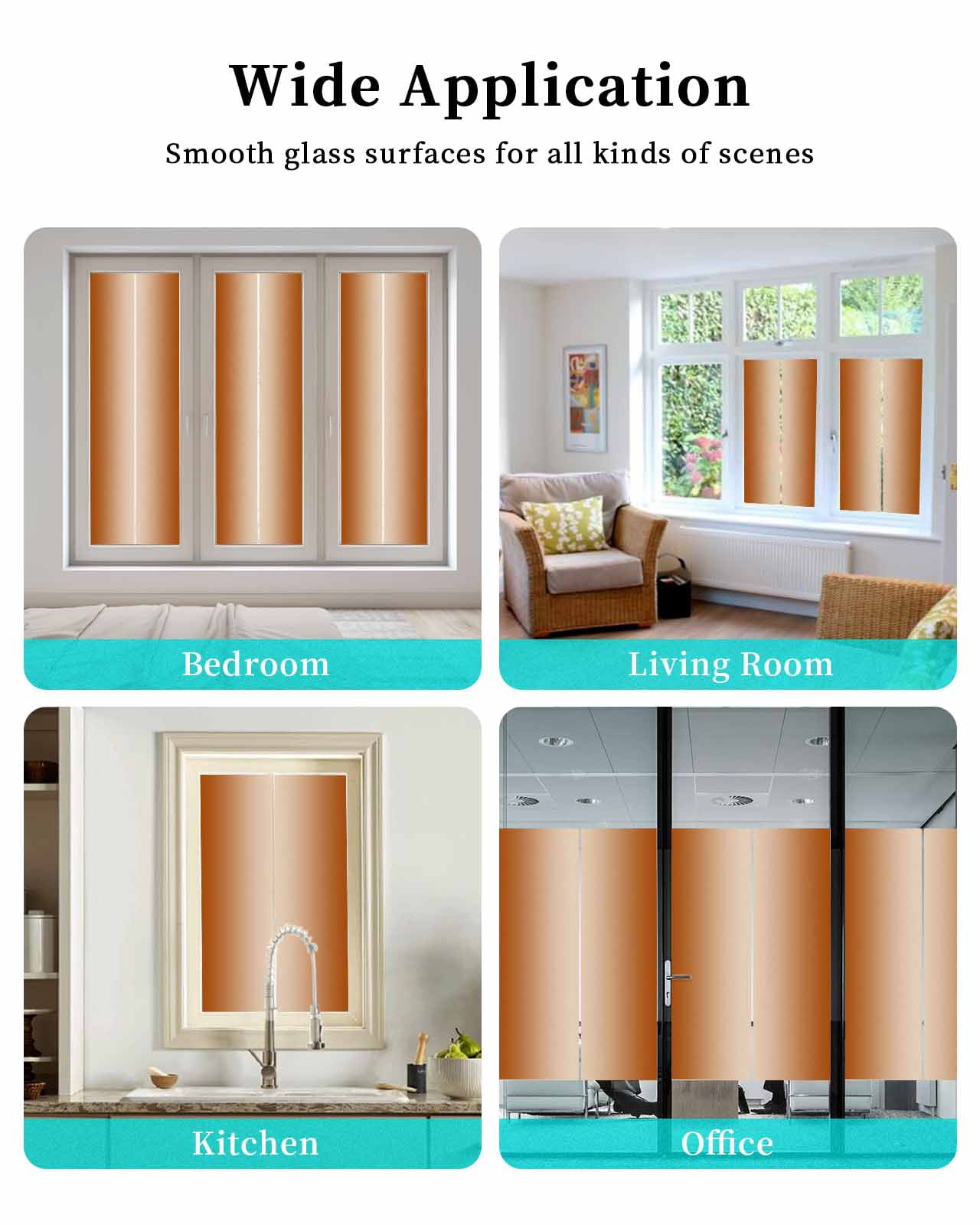 Window Privacy Film, Burnt Orange Ombre UV Sun Blocking Window Tint Film Heat Control One Way Blackout Window Film, Modern Abstract Gradient Color Art Non Adhesive Static Cling Sticker 35.4x78.7 In