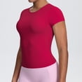 thumbnail image 6 of Garbnen Short Sleeve T Shirts for Women Slim Fit Crewneck Tops for Women Basic Seamless Yoga Womens Workout Tops Red S, 6 of 7