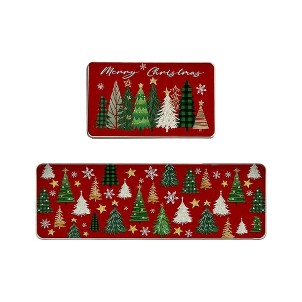 Decoraciones navideñas, 2 alfombras y tapetes de cocina navideños para el suelo, antideslizantes, decoración navideña, juego de tapetes de cocina, decoración navideña, 40 x 60 cm + 40 x 120 cm, tapete