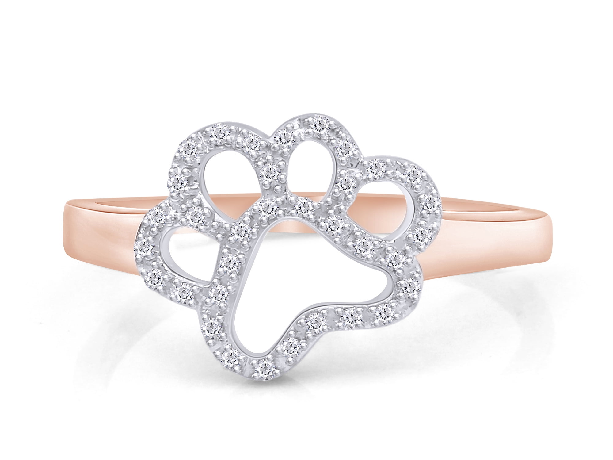 Fire Opal CZ Dog Paw FootPrint Ring Band Women Jewelry 14K Rose Gold Plated