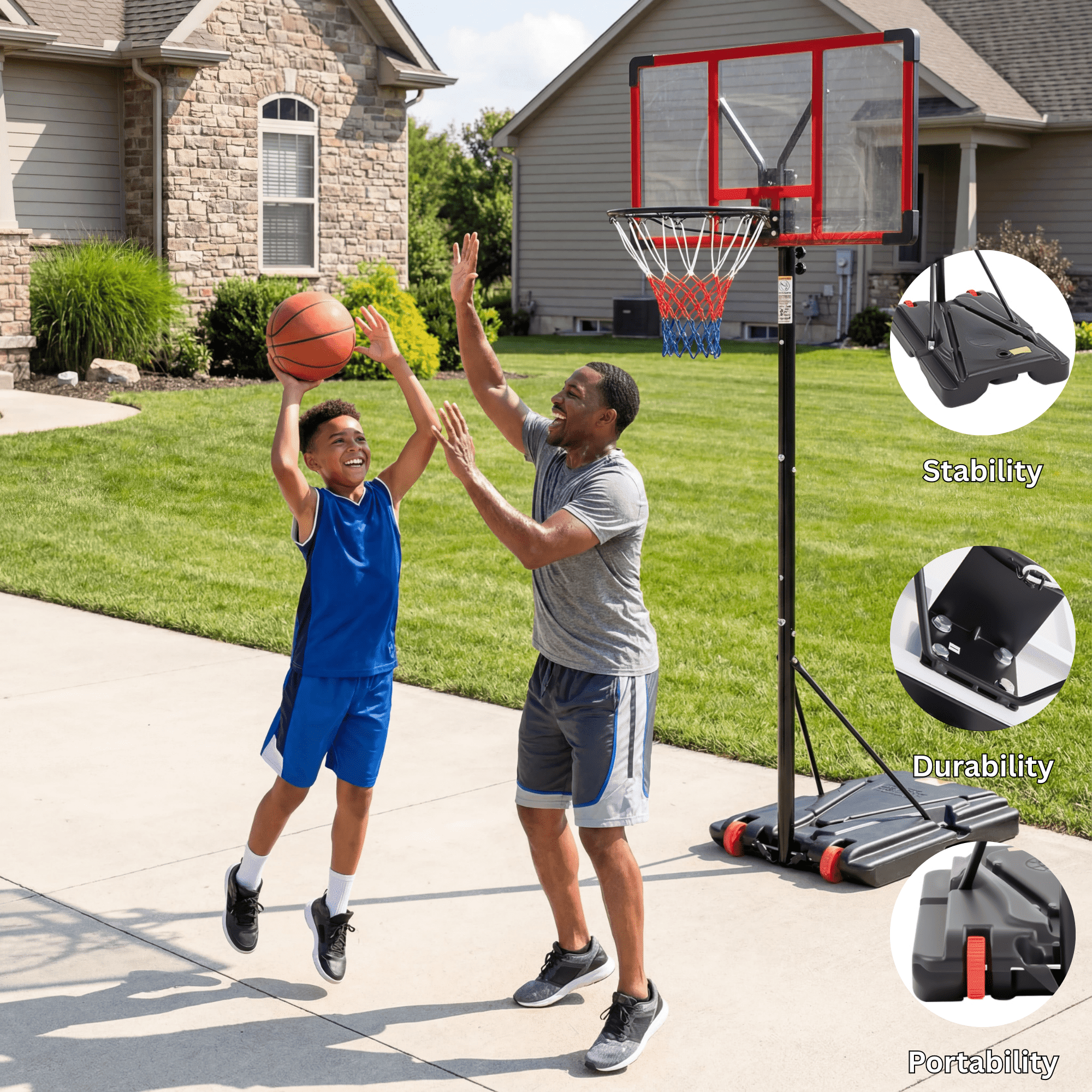TrumanPick Portable Basketball Hoop Stand 5.1-8.5 Ft Adjustable Basketball Goal System for Kids Youth, Red