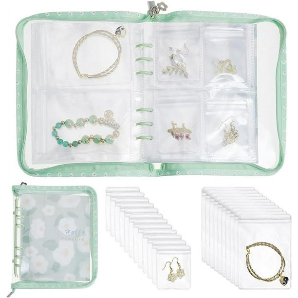 51 piezas/1 juego de organizador de joyas transparente para pendientes, estuche de viaje para pendientes, bolsa de plástico con cremallera, bolsa plegable portátil con bolsillo