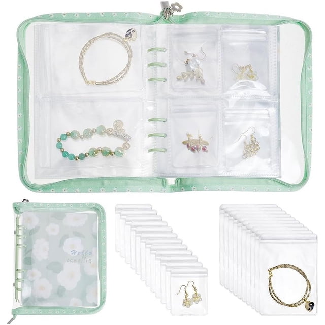 51 piezas/1 juego de organizador de joyas transparente para pendientes, estuche de viaje para pendientes, bolsa de plástico con cremallera, bolsa plegable portátil con bolsillo
