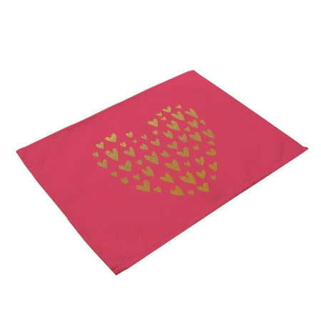 

XIUH Heart Pattern Cotton Linen Table Placemats Dinner Kitchen Pad Mats Hot Pink