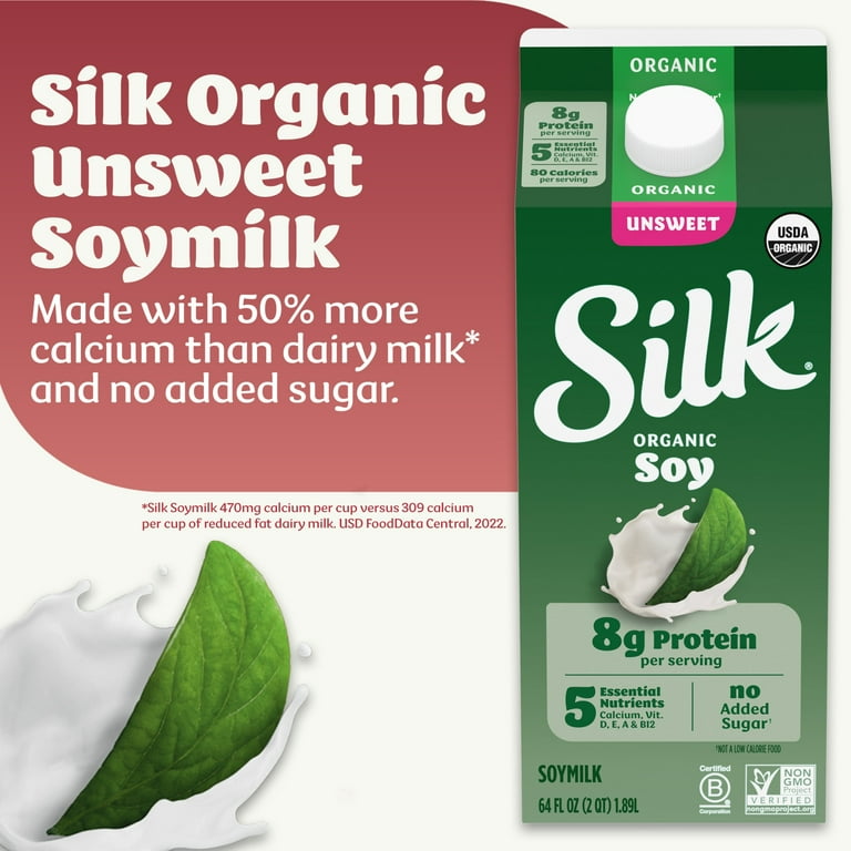 Silk, Plant Based Milk, 64 fl oz Organic Unsweet Soy Milk